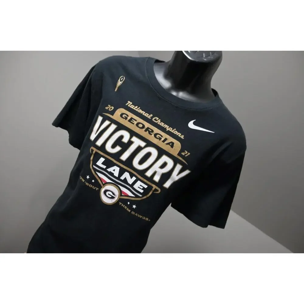 Nike Gym Shirt UGA Georgia Bulldogs National Champions Black Tee Mens Size XL‎